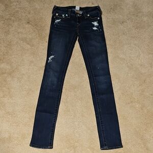 True Religion Navy Distressed Skinny Jeans